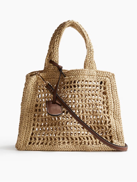 H&M Handbags - H&M Woven Straw Tote Bag with Brown Leather Strap